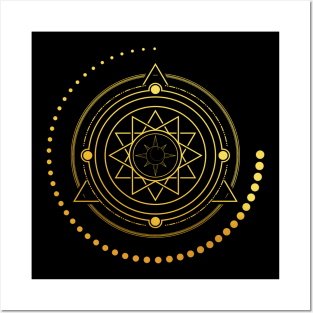 Cosmic Sun Moon Gold Texture Posters and Art